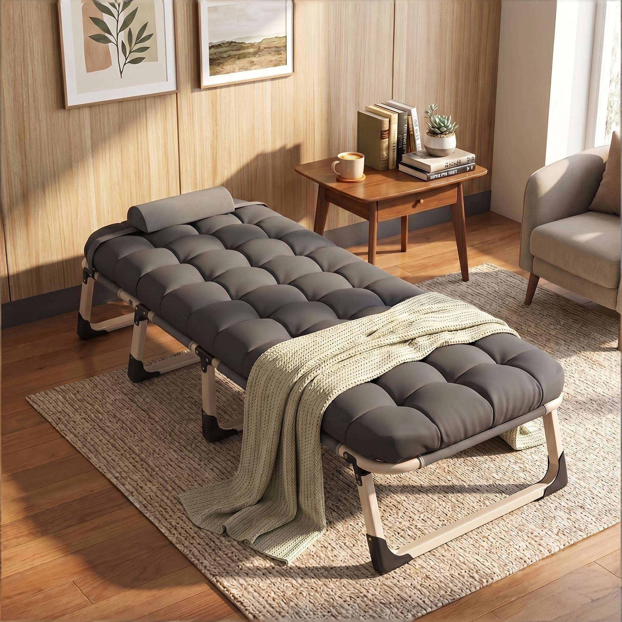 Howcool Patio Folding Chaise Lounge Bed, Ergonomic Single Reclining Cot, Portable Heavy Duty Outdoor/Indoor Folding Bed for Garden, Patio, Camping & Office