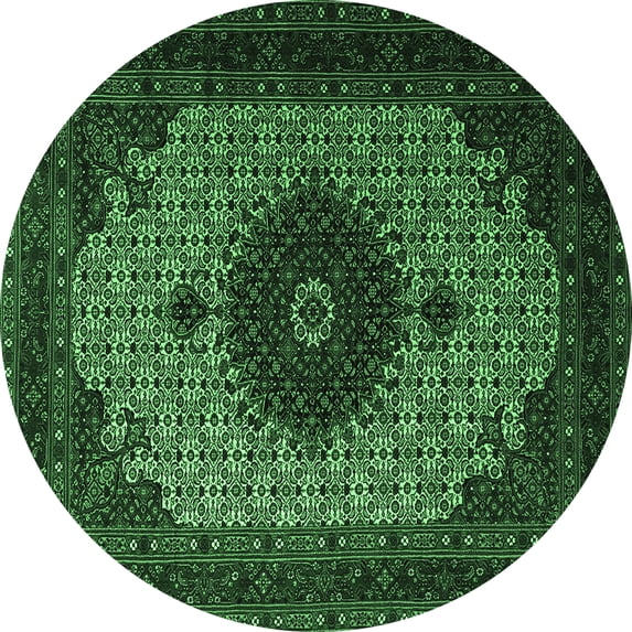 Ahgly Company Indoor Round Medallion Emerald Green Traditional Area Rugs, 8' Round