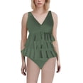 thumbnail image 1 of Duoif Maillot de Bain une Pièce pour Femmes, Maillot de Bain à Volants, Robe de Bain Rétro Couvrante, Maillots de Bain Contrôle du Ventre pour Femmes, Vert Armée TTG, 1 of 4