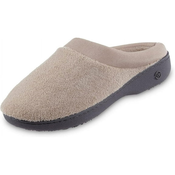 Isotoner Women's Terry and Satin Slip on Cushioned Slipper with Memory Foam for Indoor/Outdoor Comfort Flat Sandals STO-5/6