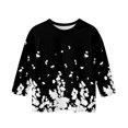 thumbnail image 3 of CCRFTGI Girls 3/4 Sleeve Shirts Fall Black Shirts Size 10-12 Cute Girls Tops Trendy Crewneck Tee Shirts Kids Tween Girls Floral Print Clothes Black 9-10 Years, 3 of 4