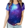thumbnail image 3 of Penkiiy Galaxy Printed Shirt ,Women's 2024 Spring And Summer Casual Fashion Sky Print Short-Sleeved Round Neck T-Shirt Tops/Shirts S Purple, 3 of 6