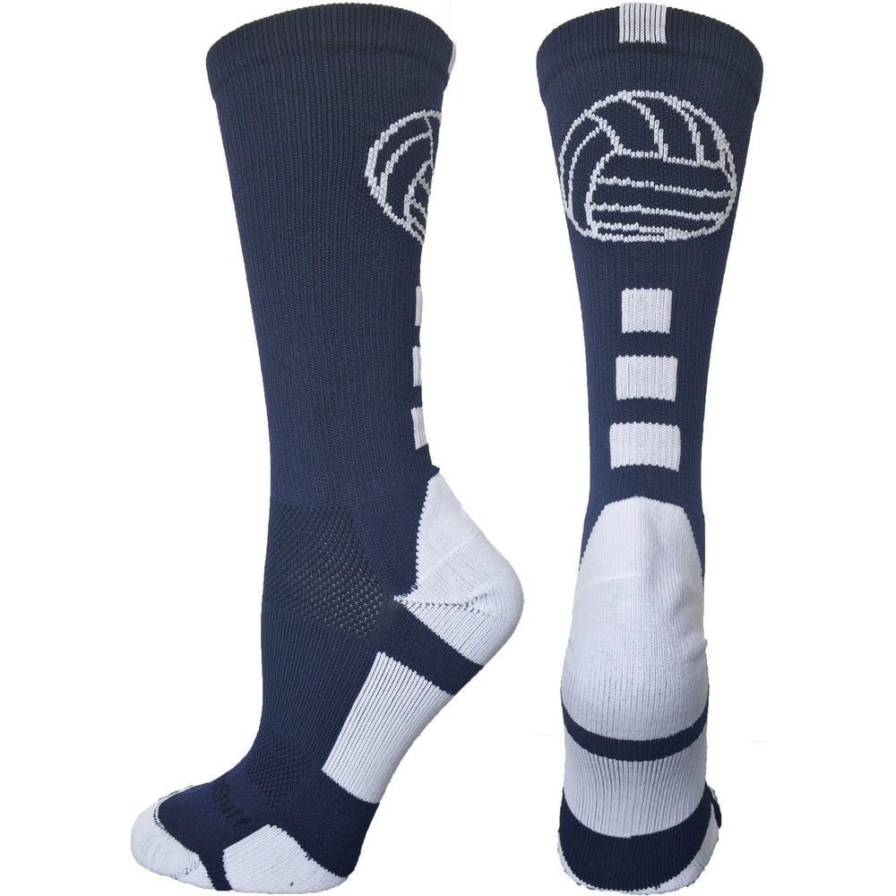 MadSportsStuff Volleyball Logo Crew Socks (Navy/White, Small) Navy