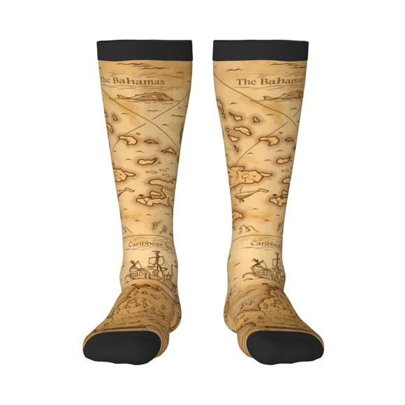 Gaeub Old Vintage Map Of Sea Print Design Socks Stretchy High Tube Socks for Men Women Teens , Softball Soccer Socks for Hiking, Sport