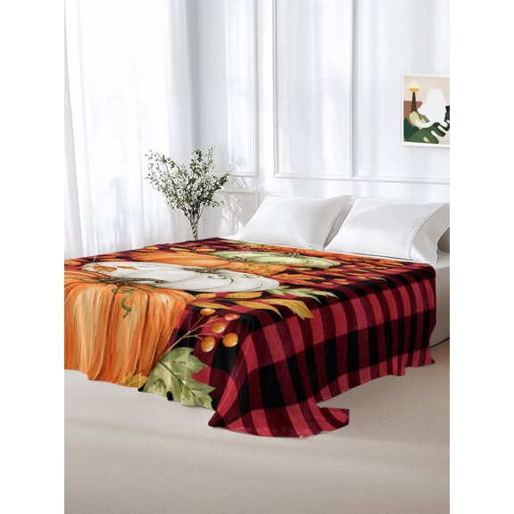California King Size Flat Sheet Only,Thanksgiving Farm Pumpkins Soft Top Bed Sheets Breathable Bedding Sheet Red Black Plaid Microfiber Hotel Luxury Top Sheets