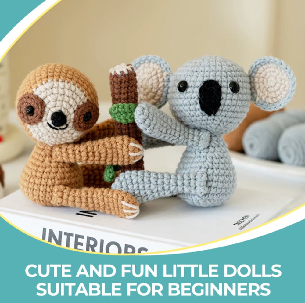 TIKA Sloth & Koala Crochet Kit for Beginners, Amigurumi Starter Set with Video Tutorials