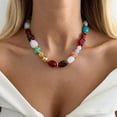 thumbnail image 3 of NICKSUN Boho Vintage Contrast Color Resin Beaded Choker Necklace, Irregular Multicolor Stone Collar Jewelry, Ethnic Exotic Vacation Statement Necklace, 3 of 7