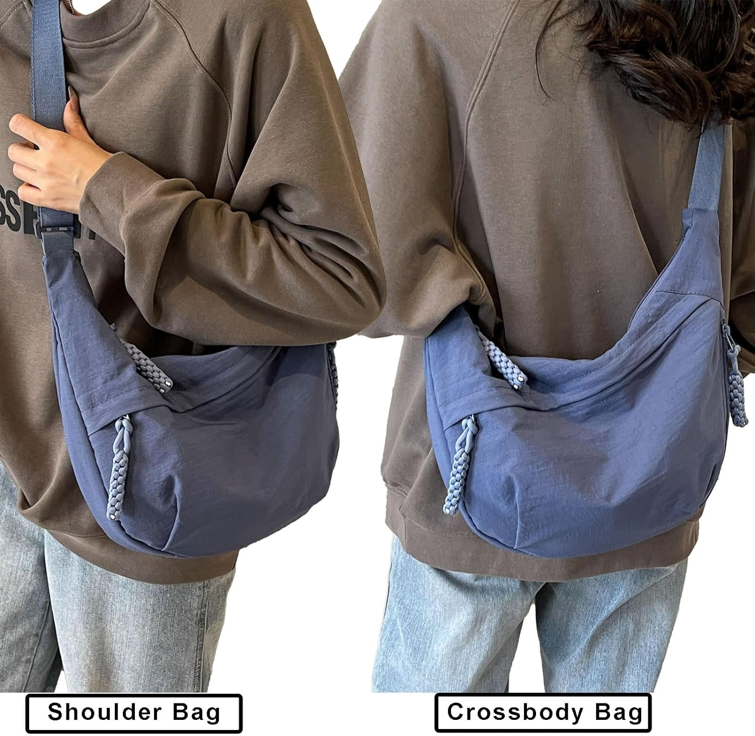 Crescent Bag for Women Men Nylon Crossbody Bags Multi-Pocket Sling Bag Roomy Hobo Bags Moon Bag Slouchy Dumpling Bag