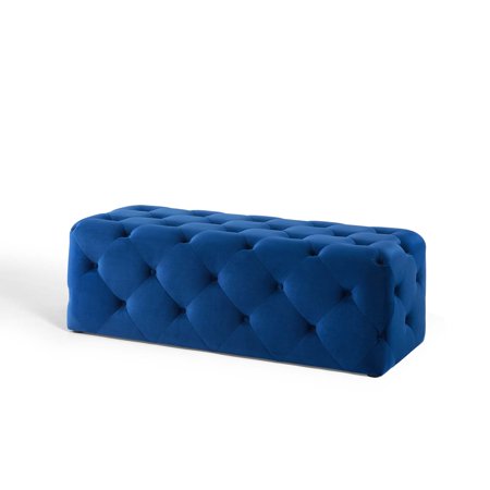 Tufted Accent Chair Bench  Velvet  Blue Navy  Modern Contemporary Urban Design  Living Lounge Room Hotel Lobby Hospitality