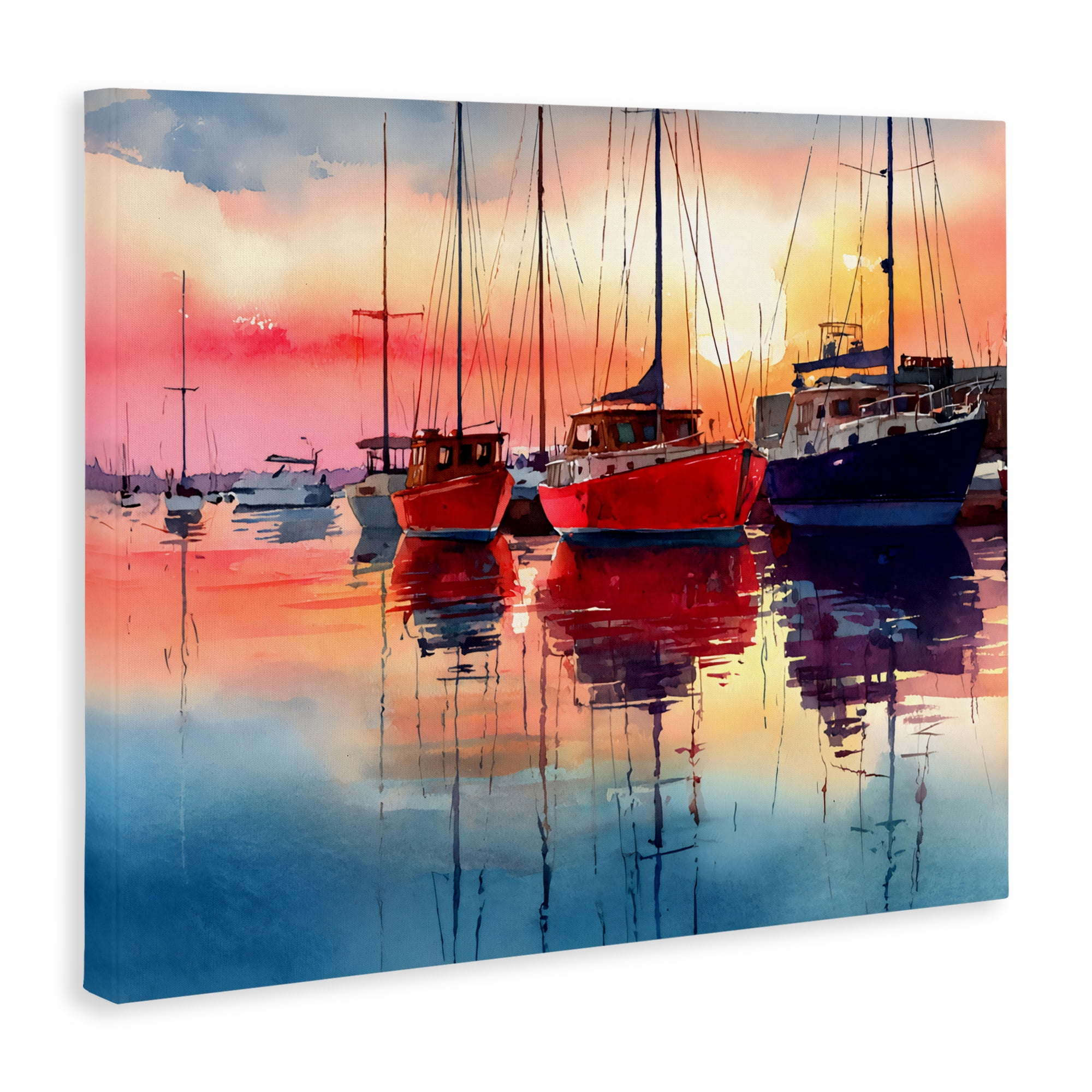 Stupell Industries Red & Blue Boats at Sunset Canvas Wall Art, design by Franklyn Gregory