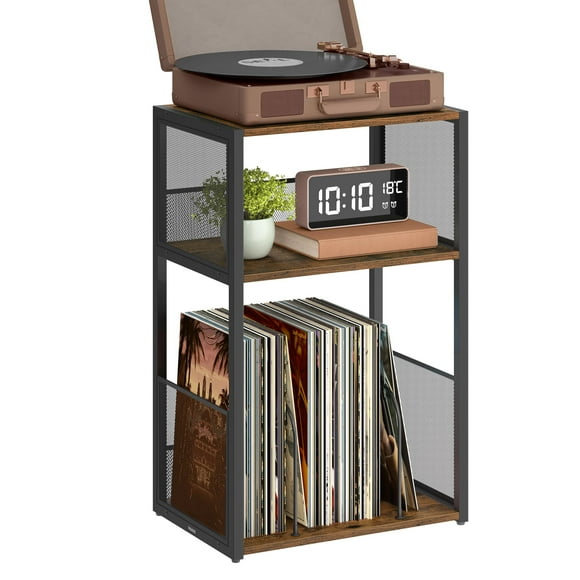 Soporte para tocadiscos VASAGLE, mesa auxiliar de 3 niveles, color marrón rústico