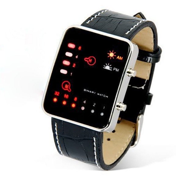 NovaStitch Men's Digital Watch, LED Binary Watch with Black Leather Strap, Fashion Sports Watch for Men, Square Dial Digital Watch, Casual Men's Watches for Men's Gifts