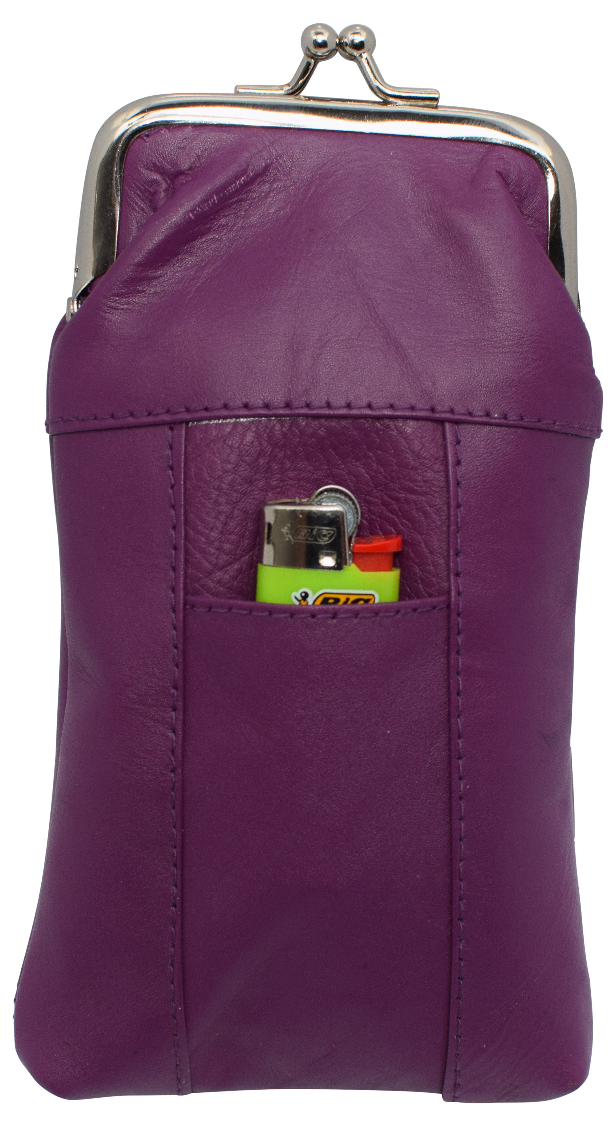 Genuine Leather Cigarette Case with Lighter Pouch Purple by Marshal