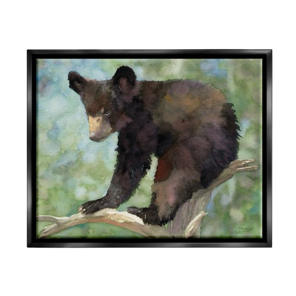Stupell Bear Cub Forest Tree Wildlife Animals & Insects Painting Black Floater Framed Art Print Wall Art