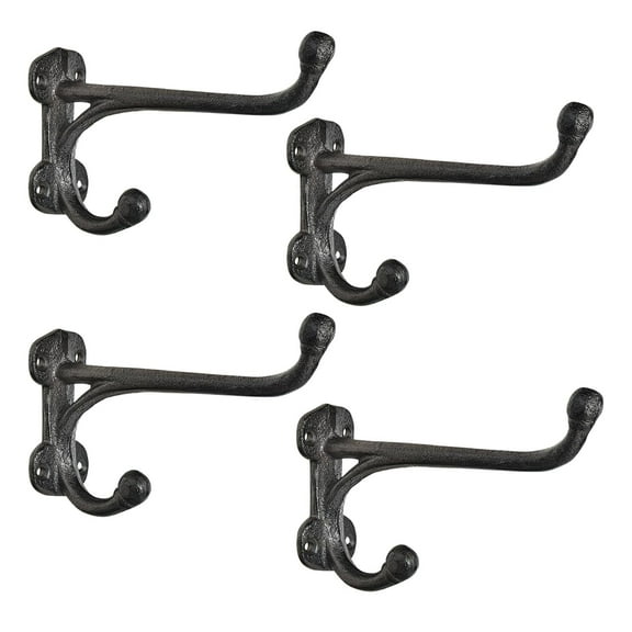 Sungmor 4PC Cast Iron Garage Hooks, 7.6“ Large Home Wall Hanging Clothing Organizer, Wall Mount Utility Garden Tools Storage Hanger for Multi Things, Solid Sturdy Wood Board Shelf Brackets