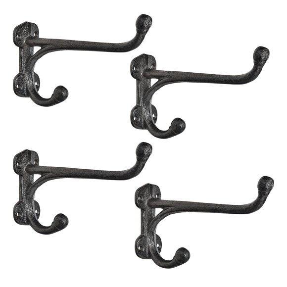 Sungmor 4 pzs ganchos garaje de hierro fundido, organizador colgante de pared 7.6" para hogar; colgador utilitario p/herramientas de jardín y más; soportes de estante de madera maciza y resistente