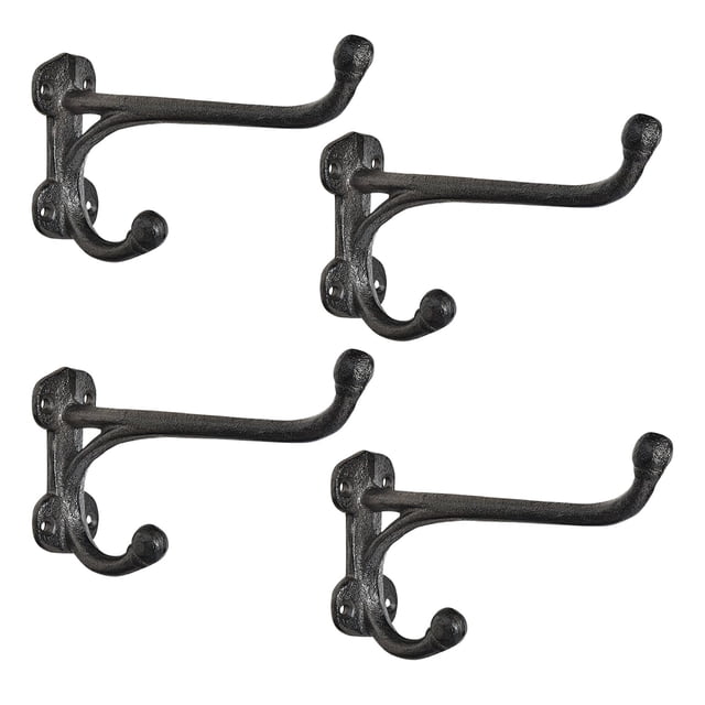 Sungmor 4 pzs ganchos garaje de hierro fundido, organizador colgante de pared 7.6" para hogar; colgador utilitario p/herramientas de jardín y más; soportes de estante de madera maciza y resistente