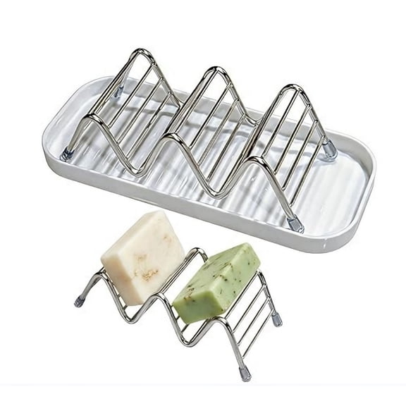 Jademall 3-Grid Stainless Steel Soap Dish, Self-Draining Bar Soap Holder with Removable Tray for Bathroom & Kitchen Countertop