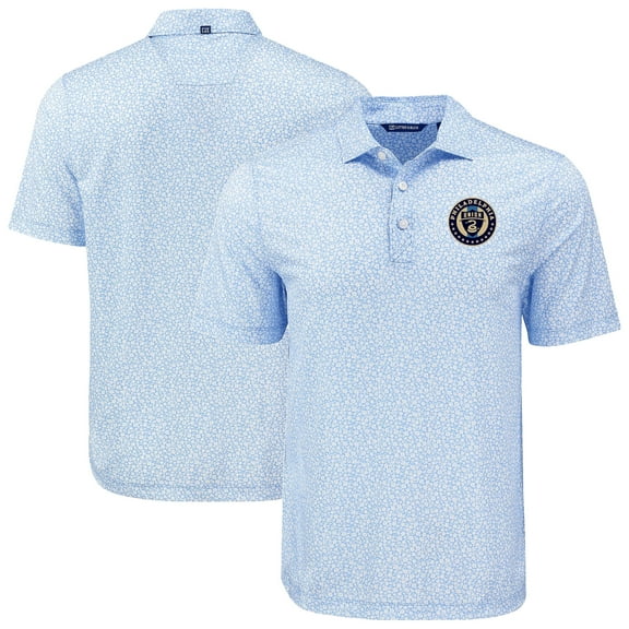 Men's-Cutter & Buck  Powder Blue Philadelphia Union Pike Eco Flora Print Recycled Polo