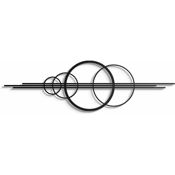 Modern Geometric Metal Wall Art – Abstract Circle Sculpture, Minimalist Wall Decor for Living Room, Bedroom, Office – 3D Metal Design, Large Contemporary Wall Hanging – Gold or Black Finish (30"x9")