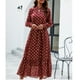 thumbnail image 3 of Vestido de mujer con cinturón y puños fruncidos, manga acampanada, dobladillo con volantes, cuello recortado, vestido estampado de puntos, rojo vino M, 3 of 6