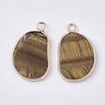 thumbnail image 2 of Natural Tiger Eye Pendants with Golden Tone Brass Open Back Bezel Oval 25x15.5x2~3mm Hole: 2mm, 2 of 2