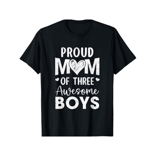 Mamá orgullosa de 3 niños - Camiseta de algodón suave para hombre y mujer | Regalo perfecto para el Día de la Madre, Navidad, Halloween y Acción de Gracias | Camiseta negra de manga corta cómoda para