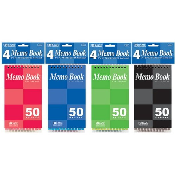 BAZIC 50 Sheets 3" X 5" Top Bound Spiral Memo Books (4/Pack) Walmart