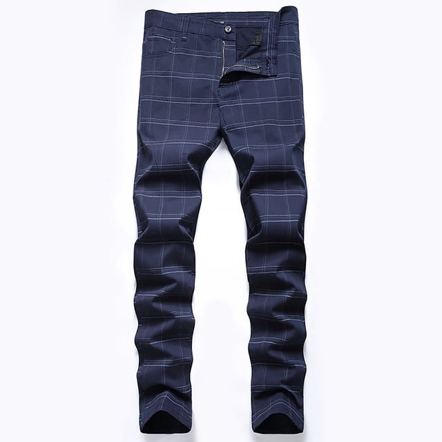 Pantalones largos a rayas para hombre, pantalones de traje ajustados y elásticos, pantalones casuales, pantalones para hombre