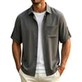 thumbnail image 5 of LODIENY Adjustable Short Sleeve Button Down Shirts for Men with Pocket Collared Basic Casual Summer Beach Shirt Dark Gray XXL, 5 of 7
