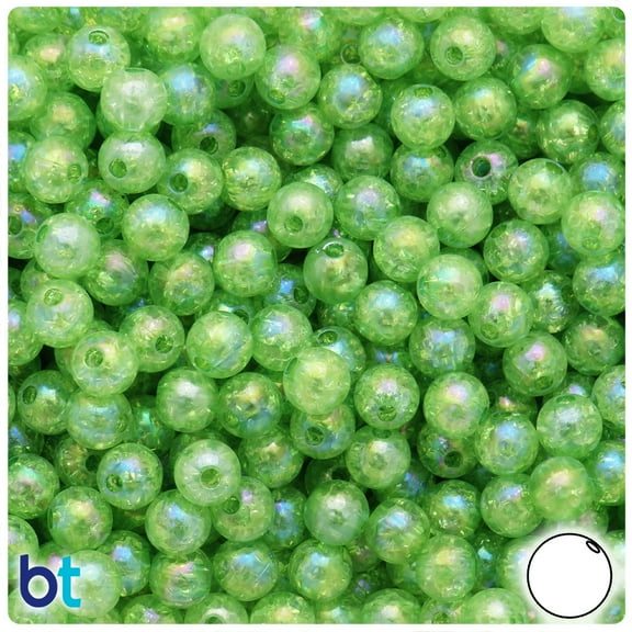 BeadTin Light Green Crackle AB 8mm Round Plastic Beads (150pcs)