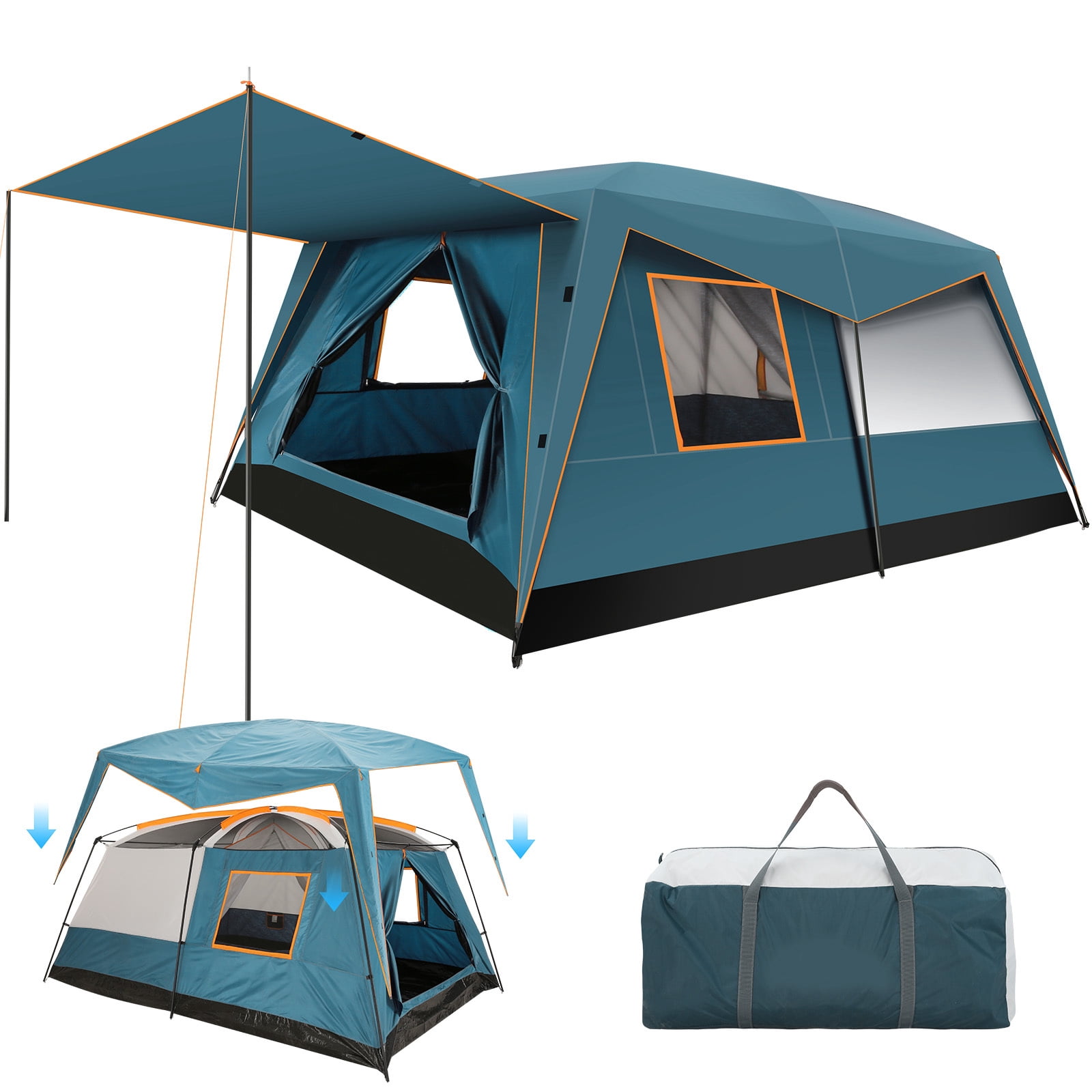 SANOPY 10 Person Camping Tent，14×10 FT Waterproof & Windproof,Easy Manual Setup with 8 Wind Ropes & 14 Ground Nails, Ideal for Family & Group Outdoor Trips, Blue