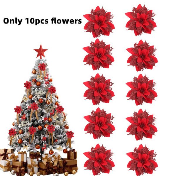 Juego de decoraciones para árbol de Navidad, bolas de Navidad con flores, colgante para árbol de Navidad, 75 piezas