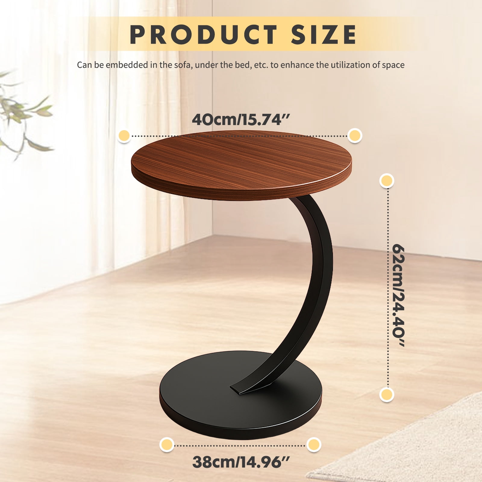 PinkSheep Small Round Side Table End Table Coffee Table Drink Table for Living Room Bedroom, Walnut