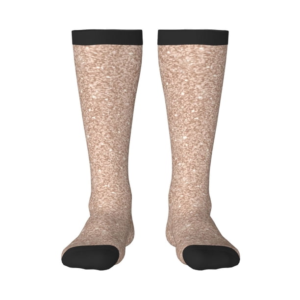 Fotbe Beige Sparkling Glitter Calcetas Divertidas Estampadas para Hombre y Mujer, Calcetas de Algodón hasta la Rodilla para Caminar, Correr, Enfermería y Embarazo