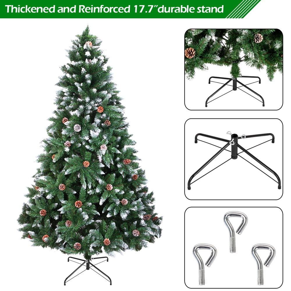 Kepooman 7FT Artificial Christmas Tree with Metal Stand for Home Office Party Decor, Xmas Tree with 1350 Branches Flocking Spray & Pine Cones, Green Kepooman 7FT Artificial Christmas Tree with Metal Stand for Home Office Party Decor, Xmas Tree with 1350 Branches Flocking Spray & Pine Cones, Green