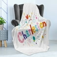 thumbnail image 4 of Charleston Soft Flannel Fleece Throw Blanket, Ornamental Colorful Letters with Cartoon Elements Stars Diamond and Flowers, Cozy Plush for Indoor and Outdoor Use, 60" x 80", Multicolor, by Ambesonne, 4 of 5