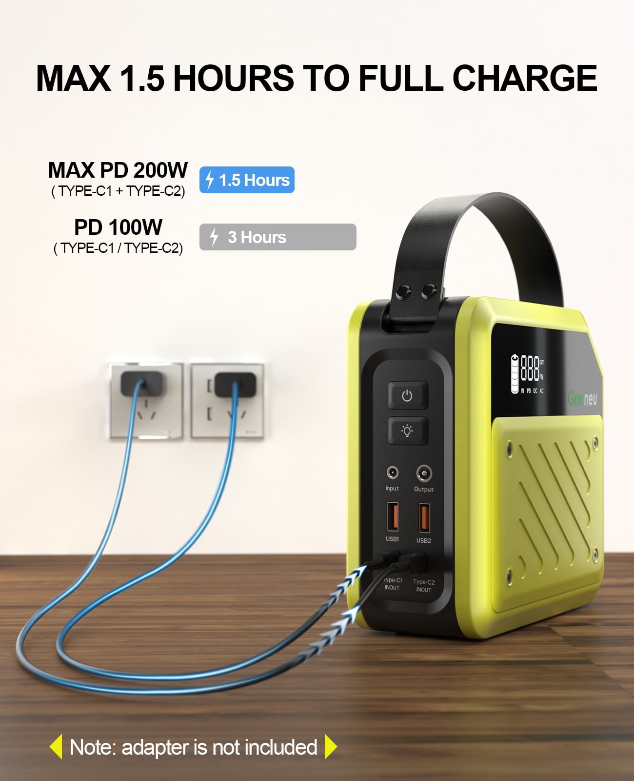 Geeneu 268W Portable Power Station, 270Wh Portable Generator with 2 Typc-C (PD 100W Support), 2 USB and 2 DC Ports for Home Use Backup, Power Outages, and Outdoor Camping