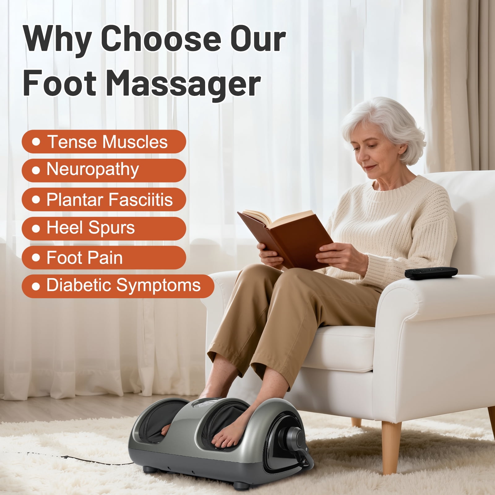 BAOKALER Shiatsu Foot and Calf Massager with Heat Therapy - Adjustable Air Compression, Wireless Remote Control & Deep Kneading for Relaxation, Pain Relief & Improved Circulation at Home