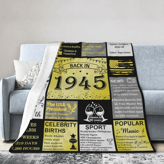 80 Old Birthday Gifts Men Women, Back in 1945 Birthday Blanket Gifts for Him, Best Blanket Presents for 80th Men, 1945 Birthday Blanket Presents 50x40