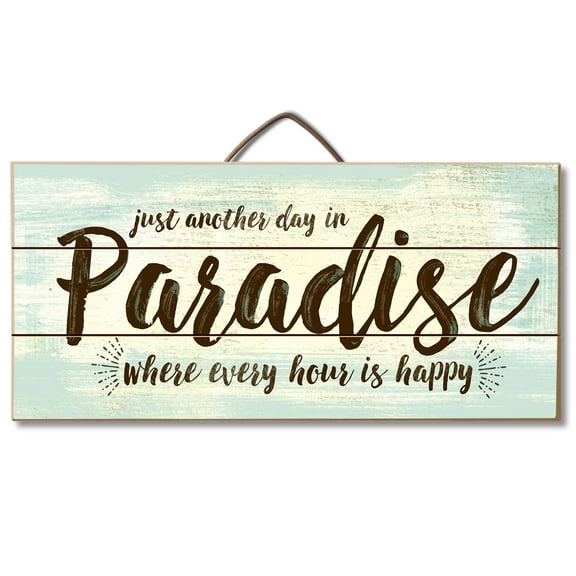 CounterArt "Paradise Where Every Hour Is Happy" Slatted Pallet Wood Sign 12" by 6"