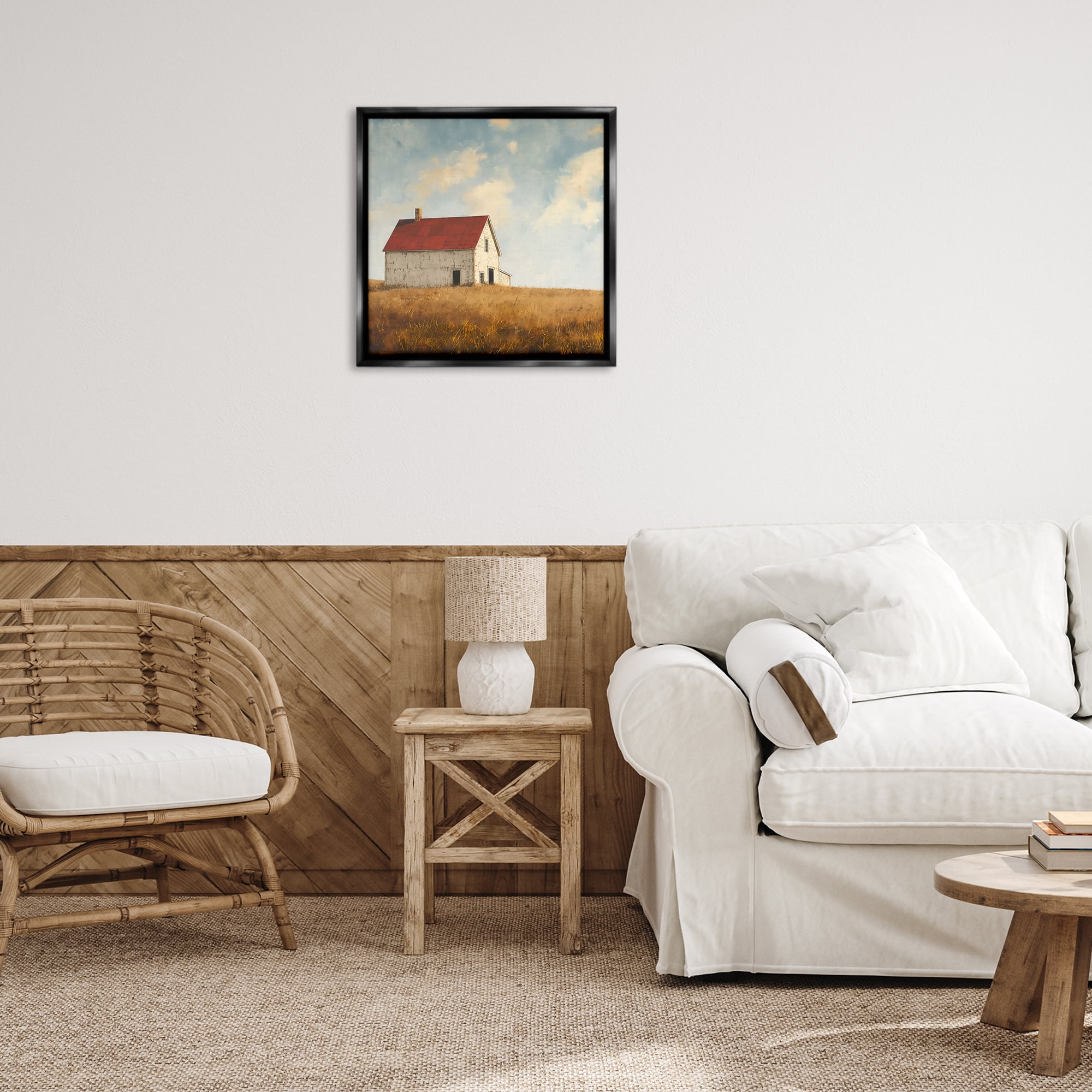 Stupell Industries Barren Farmland Barn Landscape & Nature Painting Black Floater Framed Canvas Art Print Wall Art, 25 x 25