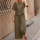 thumbnail image 1 of ICHUANYI ClearanceWomen Fashion Round Neck Short Sleeve Tops Pants Casual Suit Sets(Khaki, XL) ICHUANYI WER20232080505789, 1 of 4