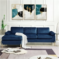 JERFIT Modern Blue Velvet L-Shaped Sectional Sofa with Chaise, Mid-Century Tufted Couch for Living Room