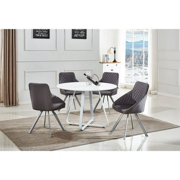 Pemberly Row 43" Round Contemporary Metal Dining Table in White
