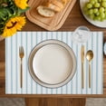 thumbnail image 4 of Blue Striped Placemats Set of 6, Blue White Stripes Farmhouse Placemats for Dining Table, Place Mats for Kitchen Tabletop, Waterproof Wipeable Dining Table Mats Set, 4 of 9