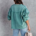 thumbnail image 4 of Chaqueta con botones de manga larga para mujer, prendas de vestir con mangas abullonadas y volantes de cuentas de Color puro a la moda para citas Esmeralda M, 4 of 6
