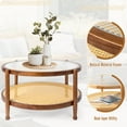 thumbnail image 6 of IVV 31.5in Glass-Top Coffee Table with Rattan Shelf & Rubberwood Frame – Boho Style Round Patio Table for Living Room & Balcony (Walnut), 6 of 10