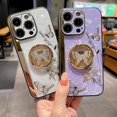 thumbnail image 3 of Case for iPhone 13,3D Butterfly Flower Kickstand Bling Glitter Diamond Marble Ring Stand Shockproof Women Girls Rhinestone Phone Case for iPhone 13,6.1 inch 2021 (DLH White), 3 of 13