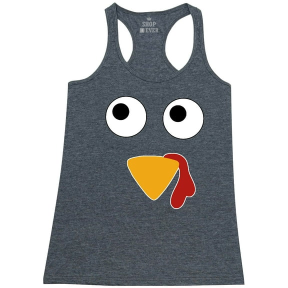 Shop4Ever Women's Turkey Face Thanksgiving Racerback Tank Top X-Small Charcoal